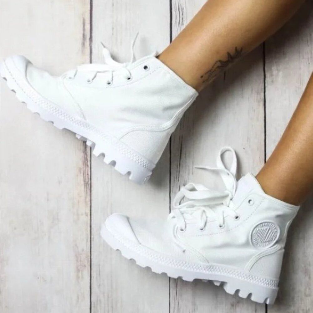 Palladium White Chunky Lug Sole Y2K High Top Vegan Combat Boots Sneakers Shoes - Picture 3 of 16